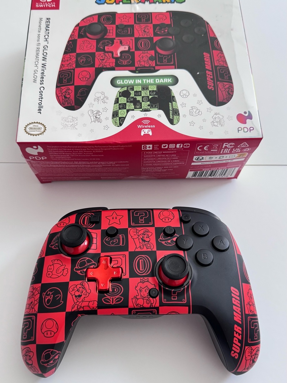 New - Super Mario Red Glow Wireless Controller for Nintendo Switch